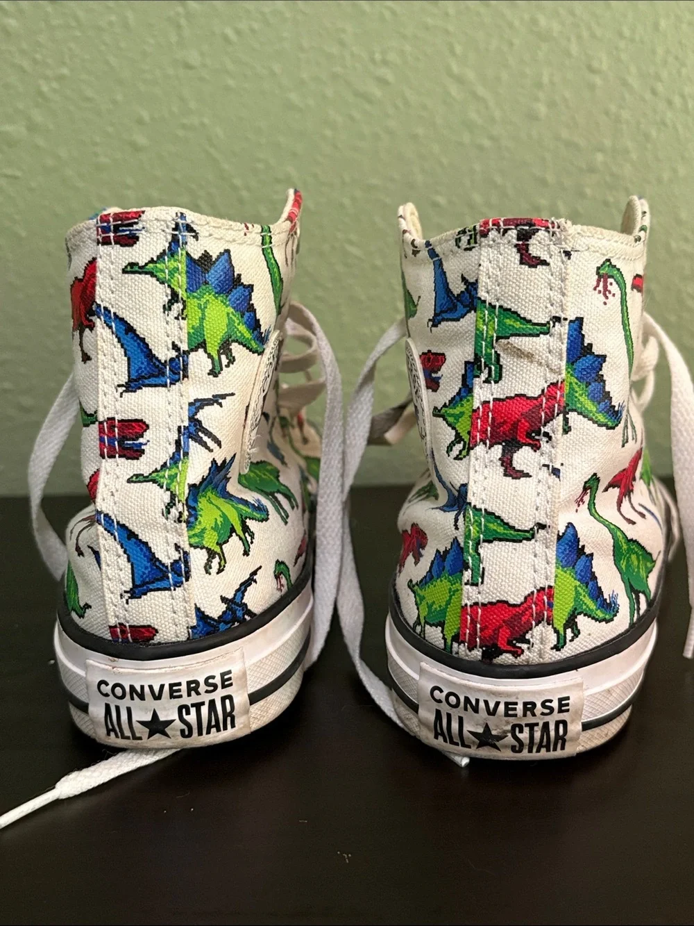 Converse Kids White High-Top Sneakers with Red, Green and Blue Dinosaur Print